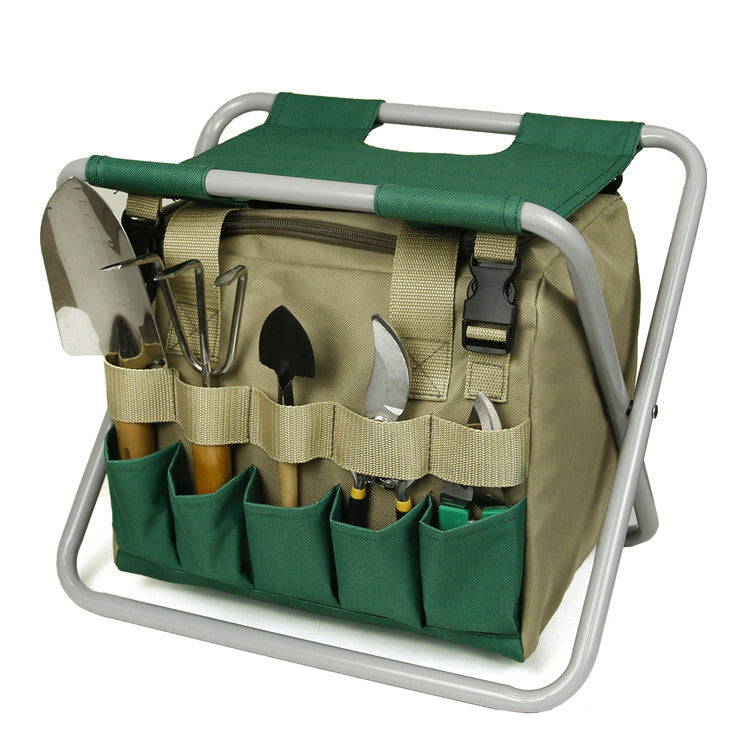Gardening Stool With Tote Bag Chair Garden Tools Set Organizer, Folding Garden Seat Garden