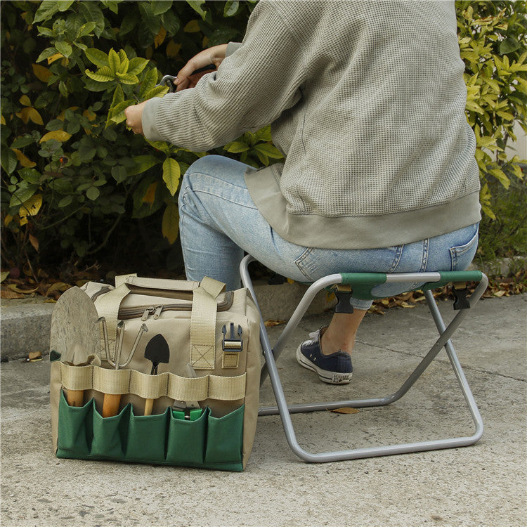 Gardening Stool With Tote Bag Chair Garden Tools Set Organizer, Folding Garden Seat Garden