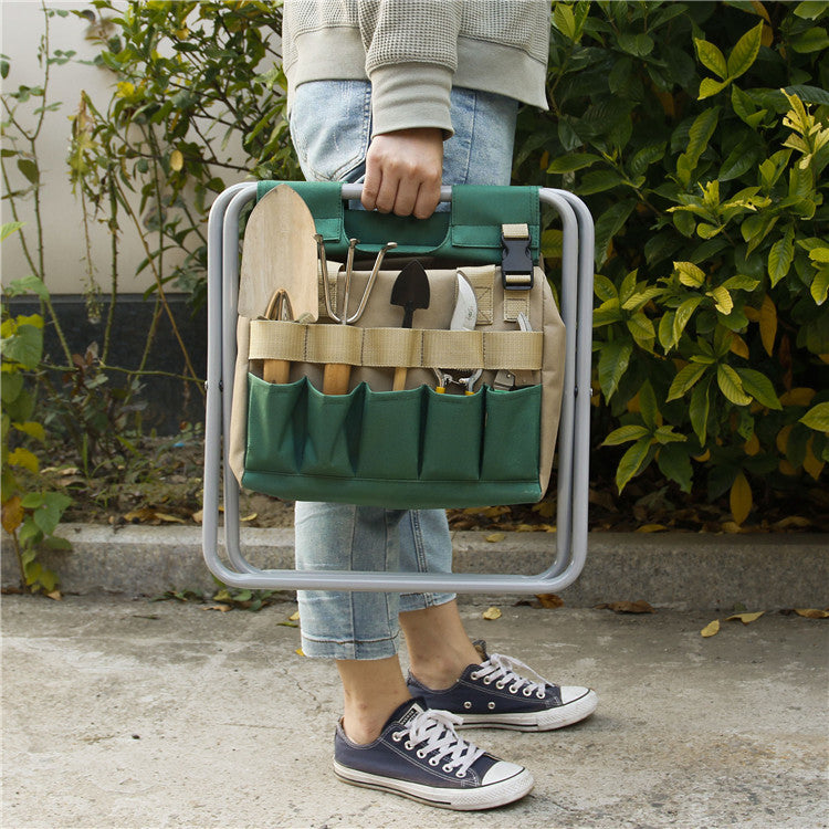 Gardening Stool With Tote Bag Chair Garden Tools Set Organizer, Folding Garden Seat Garden