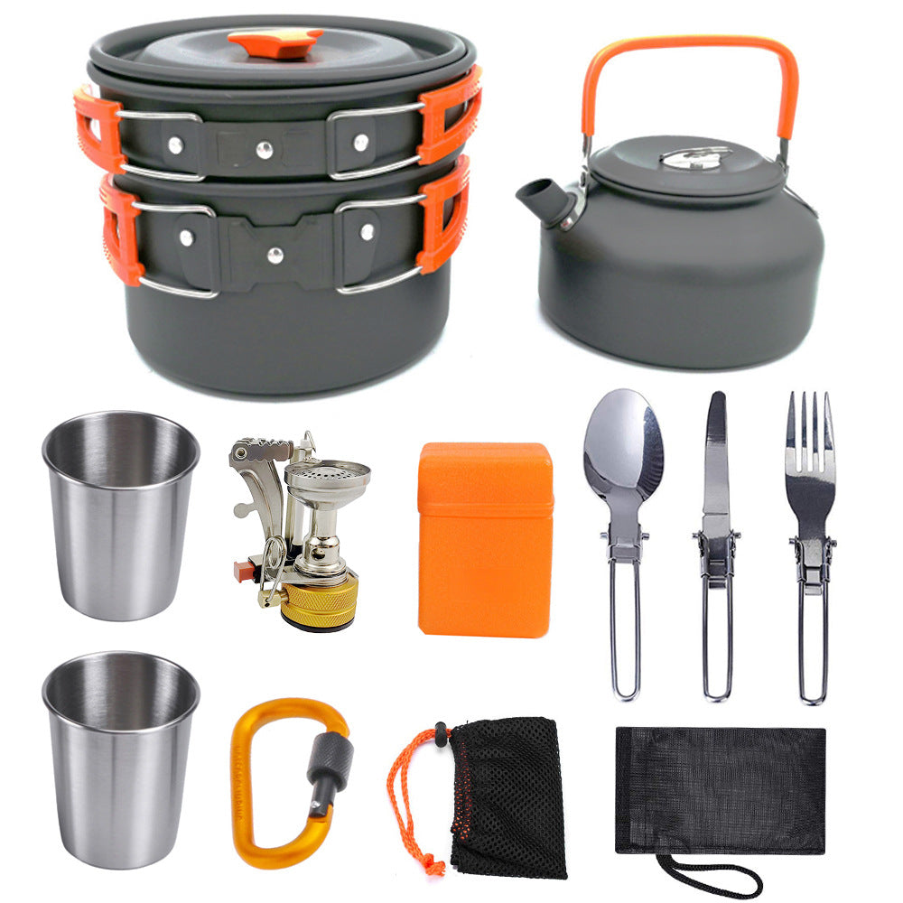 Camping Cookware Kit Outdoor Cooking Set Aluminum Equipment Outdoor Pot Travel Tableware K