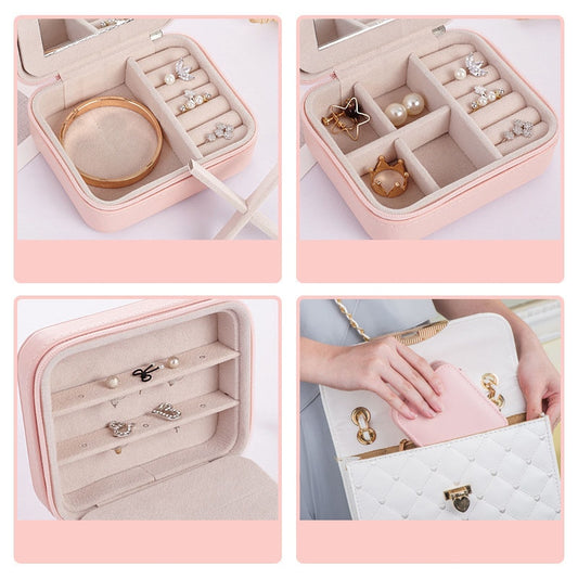 Women's Mini Earrings Rings Jewelry Box Useful Makeup Organizer With Zipper Travel Portabl