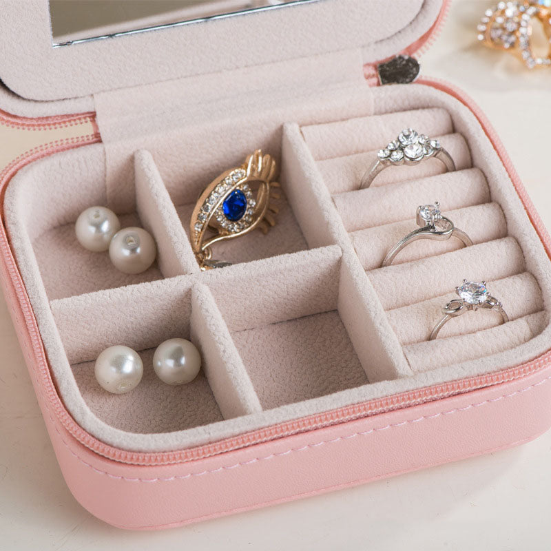 Women's Mini Earrings Rings Jewelry Box Useful Makeup Organizer With Zipper Travel Portabl
