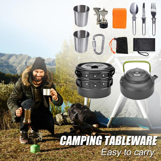 Camping Cookware Kit Outdoor Cooking Set Aluminum Equipment Outdoor Pot Travel Tableware K