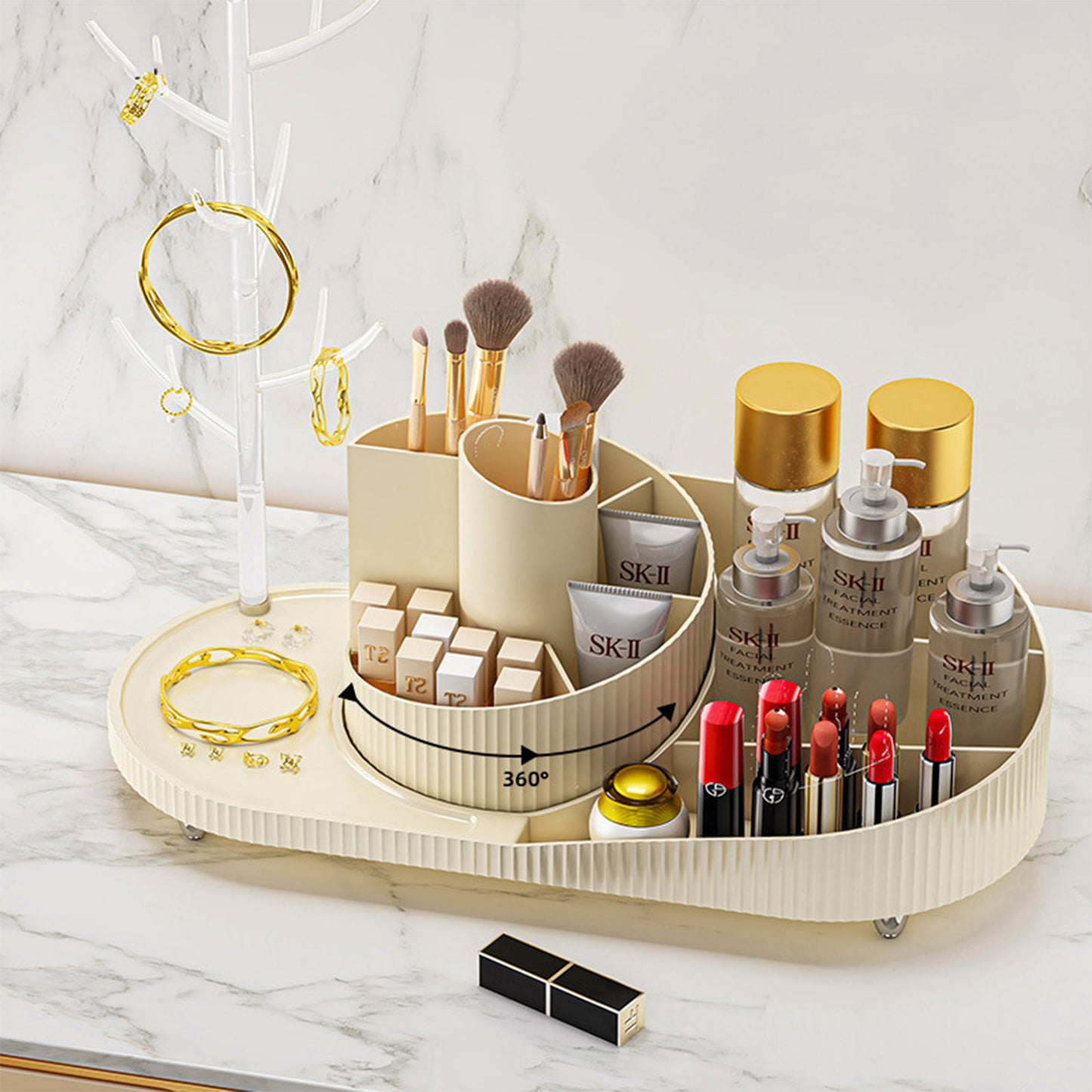 360 Rotating Makeup Organizer with Jewelry Storage