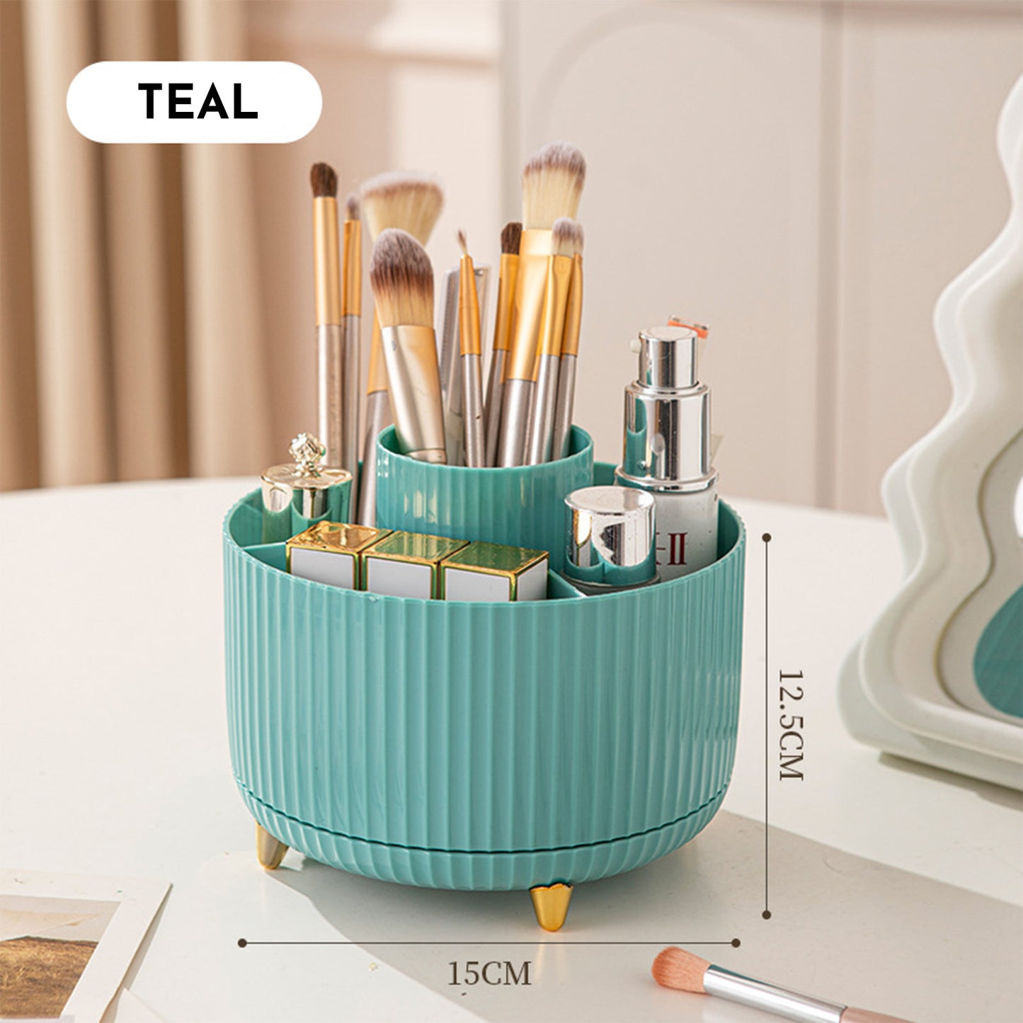 360 Rotating Makeup Brush Holder & Organizer Countertop Storage For Cosmetics & Skincare 8
