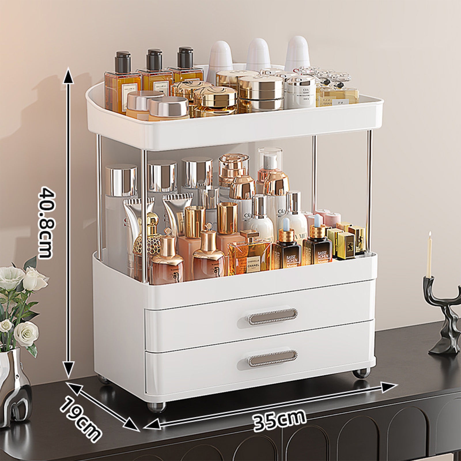 2 Drawers Makeup Organizer - 4 Tier Bathroom Organizers And Storage, Versatile Perfume Van