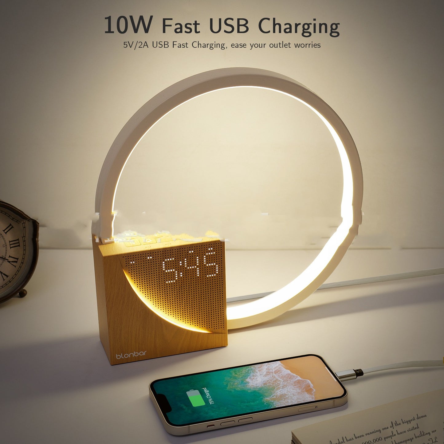 Bedside Lamp Touch Table Lamp With Natural Sounds, Desk Lamp With Alarm Clock, Touch Contr