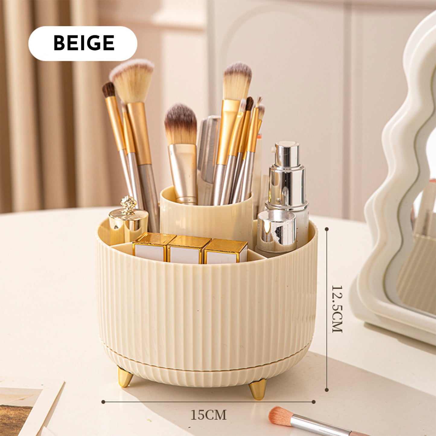 360 Rotating Makeup Brush Holder & Organizer Countertop Storage For Cosmetics & Skincare 8