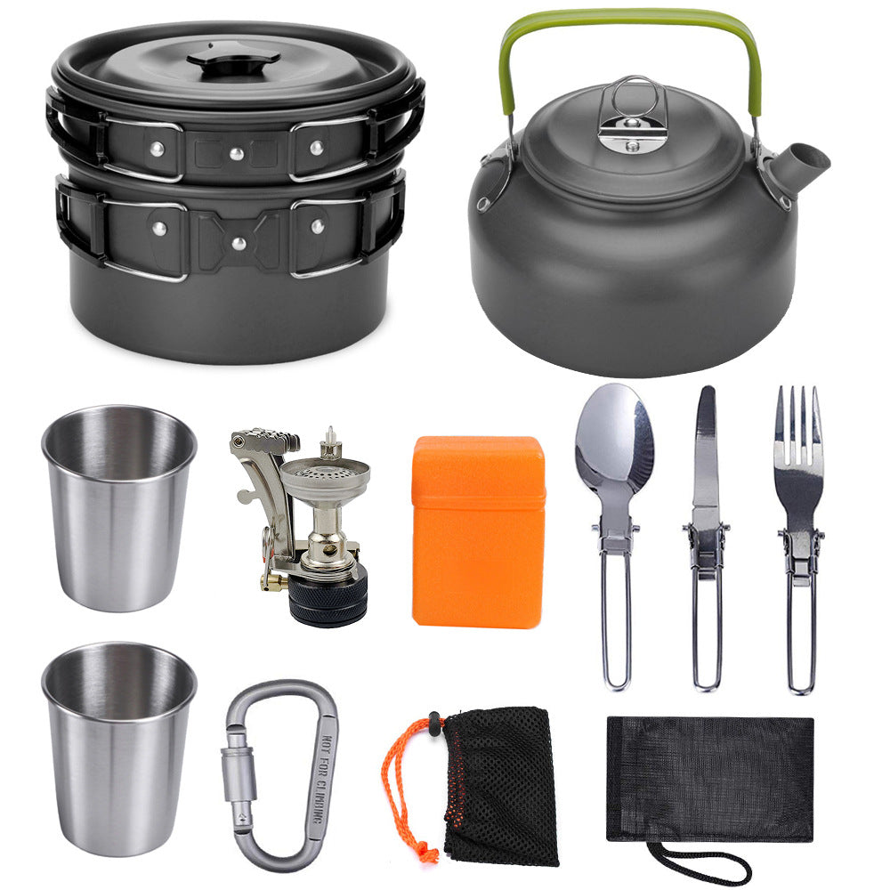 Camping Cookware Kit Outdoor Cooking Set Aluminum Equipment Outdoor Pot Travel Tableware K