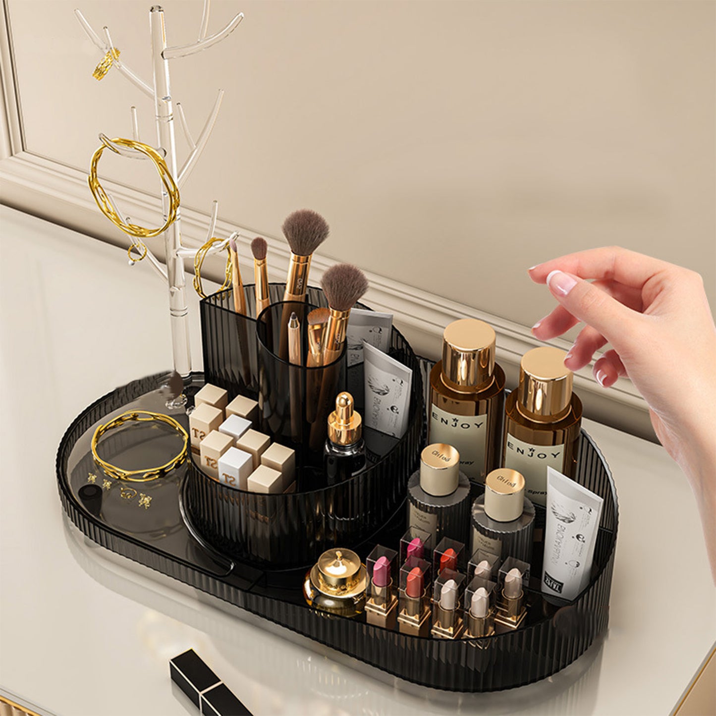 360 Rotating Makeup Organizer with Jewelry Storage