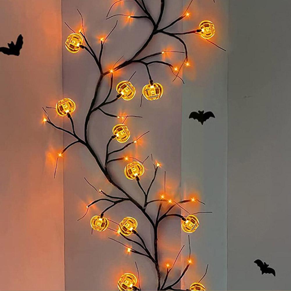 Halloween Led Willow Vine String Light Cool Cartoon Bat Pumpkin Decoration For Indoor Outd
