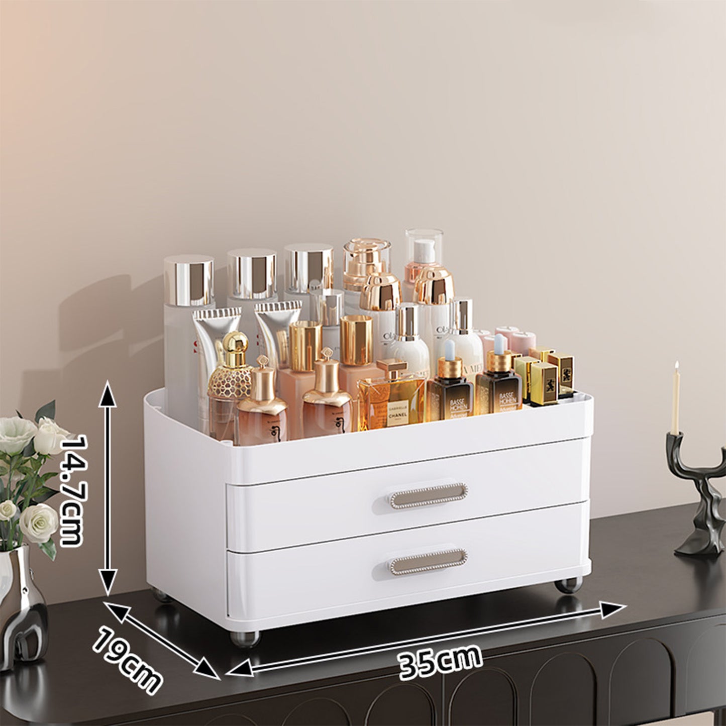2 Drawers Makeup Organizer - 4 Tier Bathroom Organizers And Storage, Versatile Perfume Van