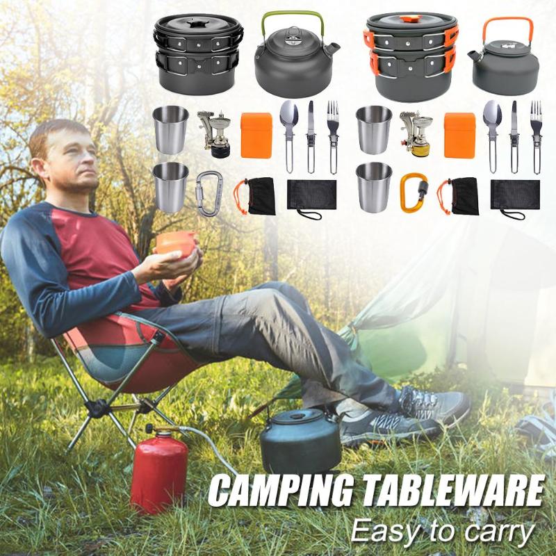 Camping Cookware Kit Outdoor Cooking Set Aluminum Equipment Outdoor Pot Travel Tableware K