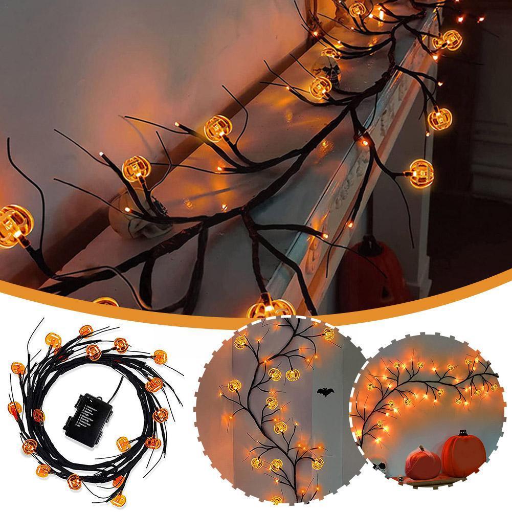 Halloween Led Willow Vine String Light Cool Cartoon Bat Pumpkin Decoration For Indoor Outd