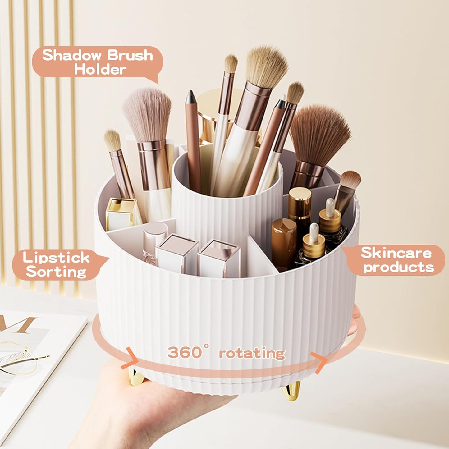 360 Rotating Makeup Brush Holder & Organizer Countertop Storage For Cosmetics & Skincare 8