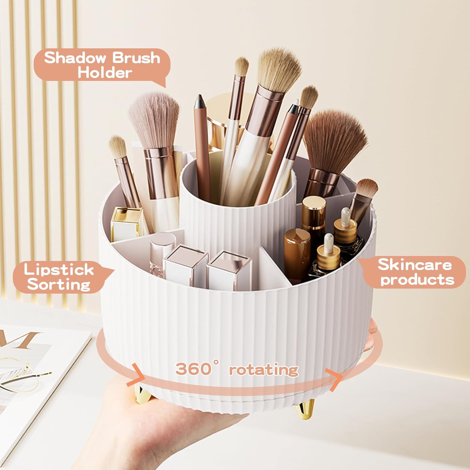360 Rotating Makeup Brush Holder & Organizer Countertop Storage For Cosmetics & Skincare 8