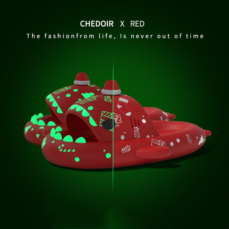Halloween And Christmas Shoes Ins Luminous Shark Slippers Couple Men Women House Shoes Non