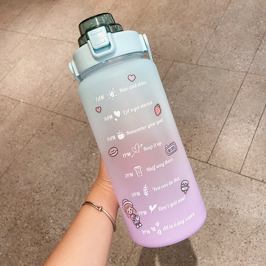Stickers Water Bottle With Straw 2000Ml Cute Portable Scale Bottle