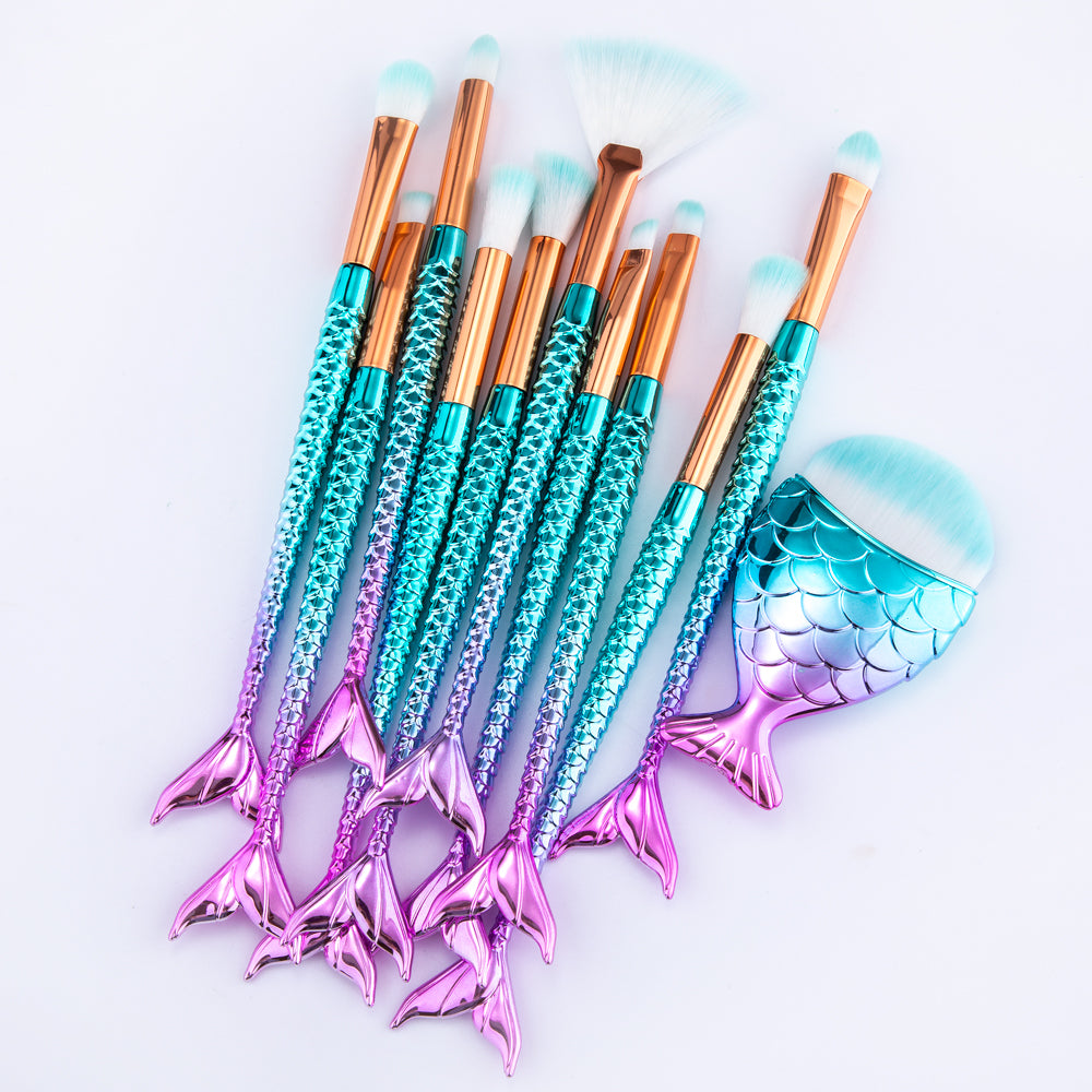 11Pcs Makeup Brushes Kit Maquiagem Maquillaje Mermaid Foundation Eyebrow Eyeliner Cosmetic