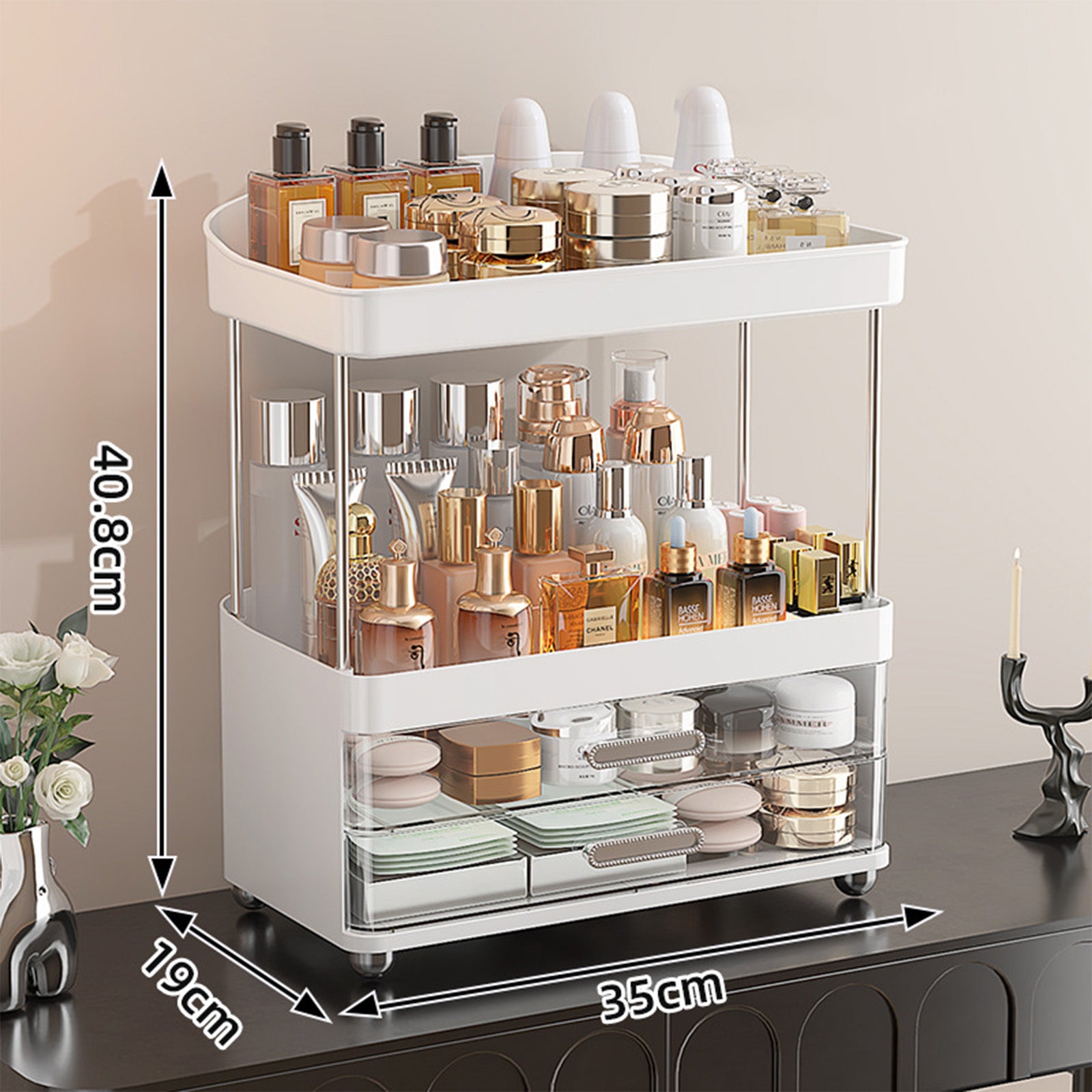 2 Drawers Makeup Organizer - 4 Tier Bathroom Organizers And Storage, Versatile Perfume Van