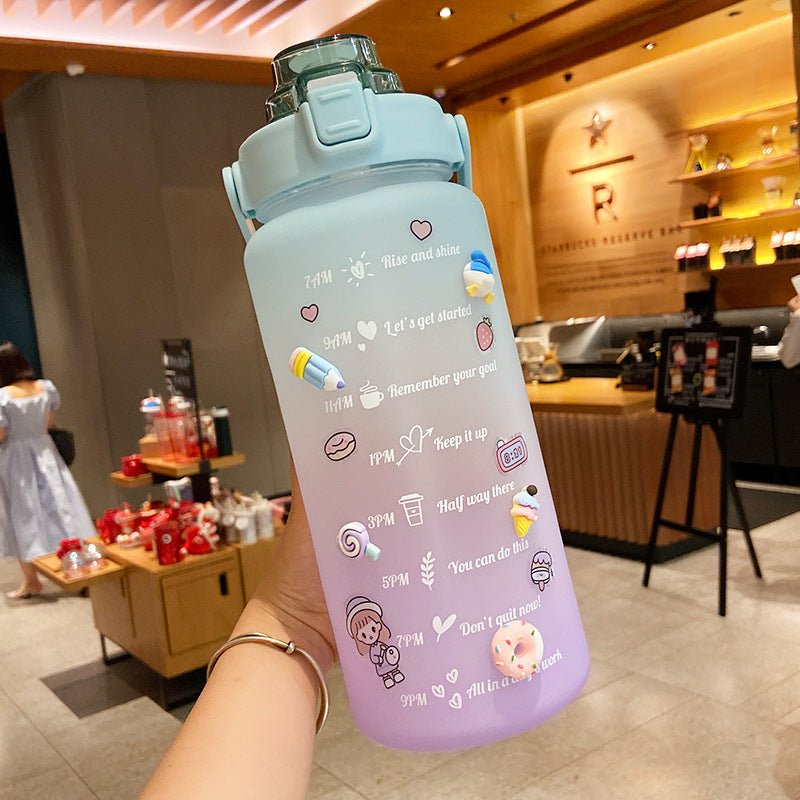 Stickers Water Bottle With Straw 2000Ml Cute Portable Scale Bottle