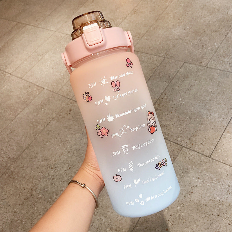 Stickers Water Bottle With Straw 2000Ml Cute Portable Scale Bottle