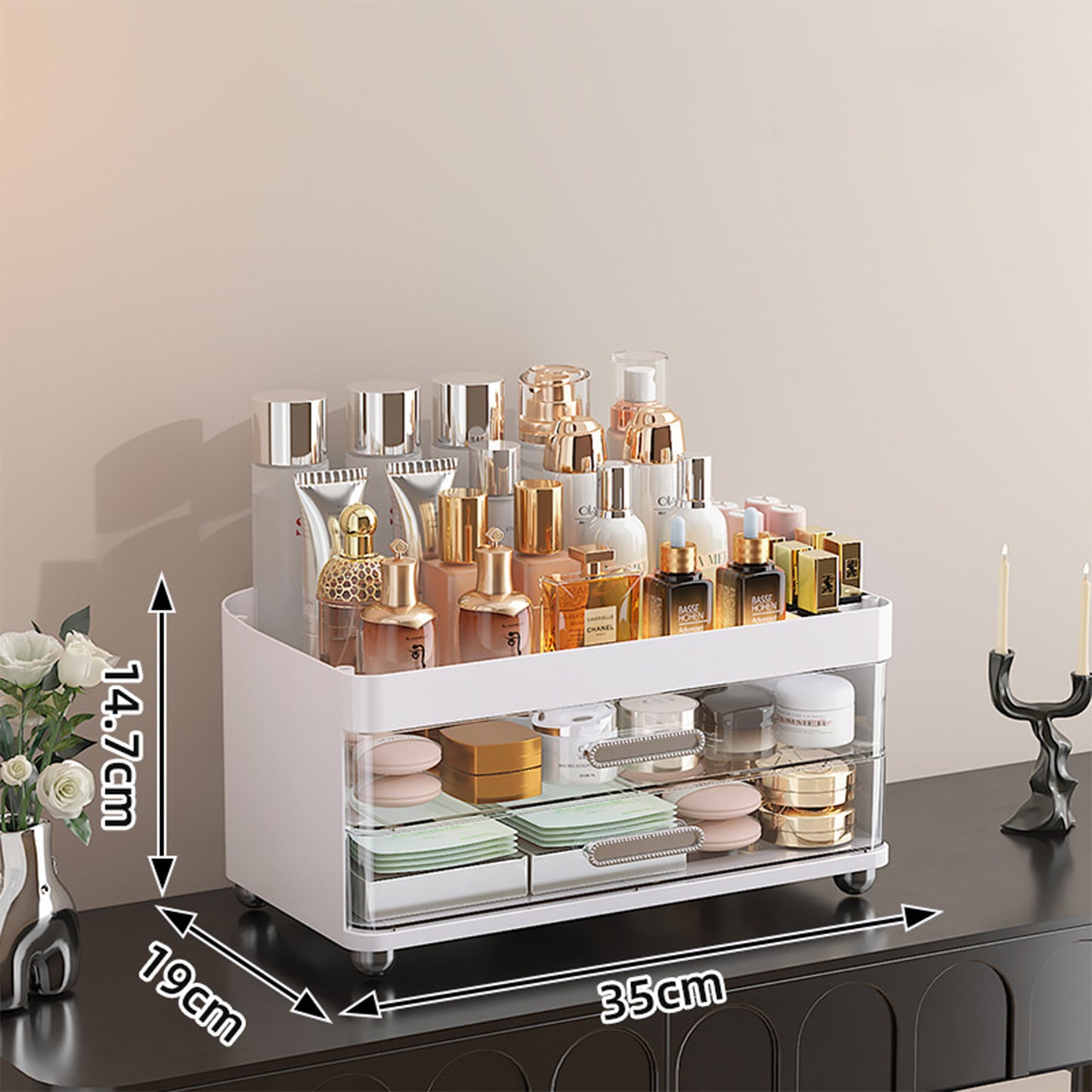 2 Drawers Makeup Organizer - 4 Tier Bathroom Organizers And Storage, Versatile Perfume Van
