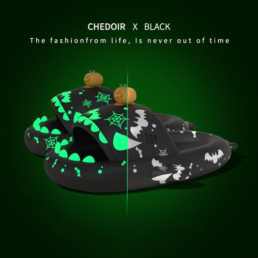 Halloween And Christmas Shoes Ins Luminous Shark Slippers Couple Men Women House Shoes Non