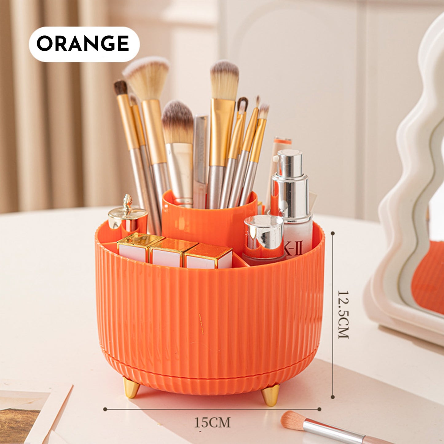 360 Rotating Makeup Brush Holder & Organizer Countertop Storage For Cosmetics & Skincare 8