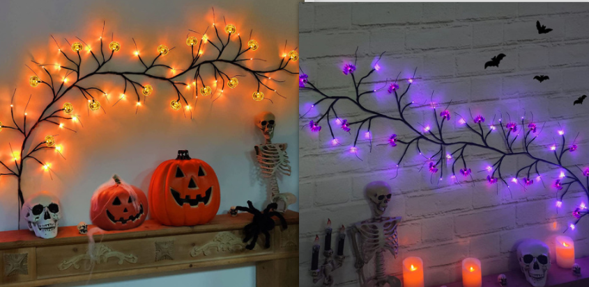 Halloween Led Willow Vine String Light Cool Cartoon Bat Pumpkin Decoration For Indoor Outd