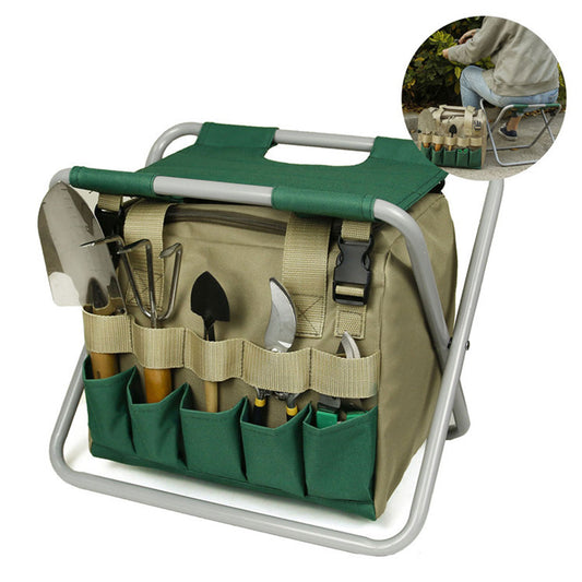 Gardening Stool With Tote Bag Chair Garden Tools Set Organizer, Folding Garden Seat Garden