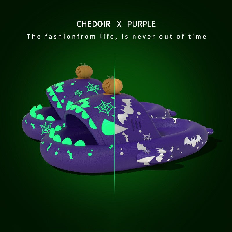 Halloween And Christmas Shoes Ins Luminous Shark Slippers Couple Men Women House Shoes Non