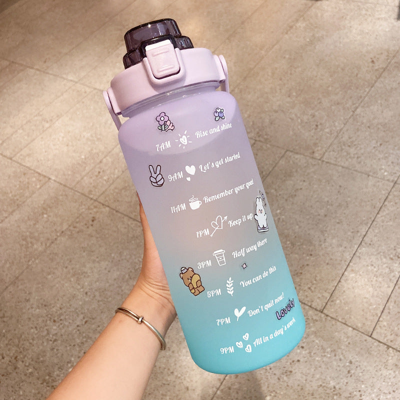 Stickers Water Bottle With Straw 2000Ml Cute Portable Scale Bottle
