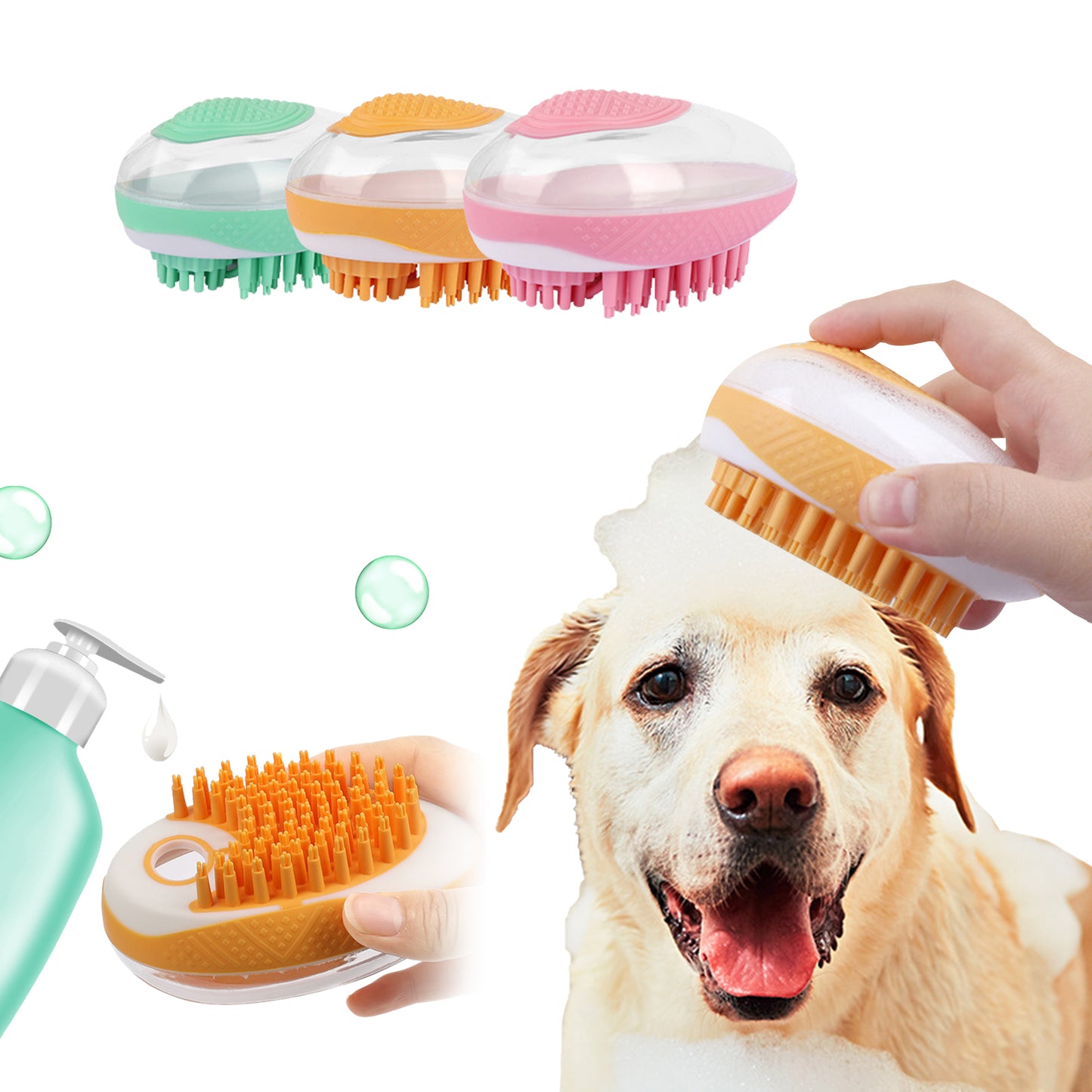 Dog Cat Bath Brush 2-In-1 Pet Spa Massage Comb Soft Silicone Pets Shower Hair Grooming Cmo