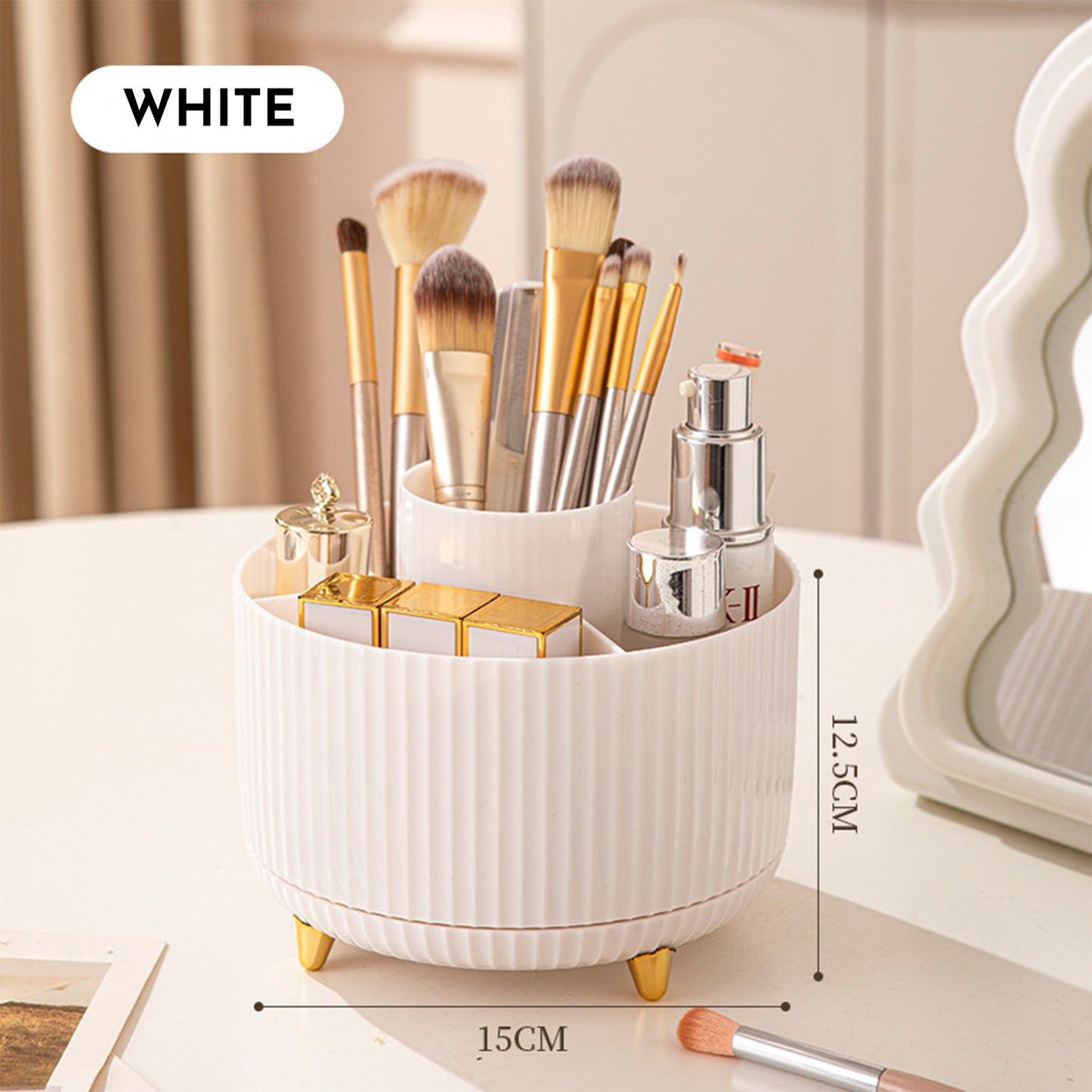 360 Rotating Makeup Brush Holder & Organizer Countertop Storage For Cosmetics & Skincare 8