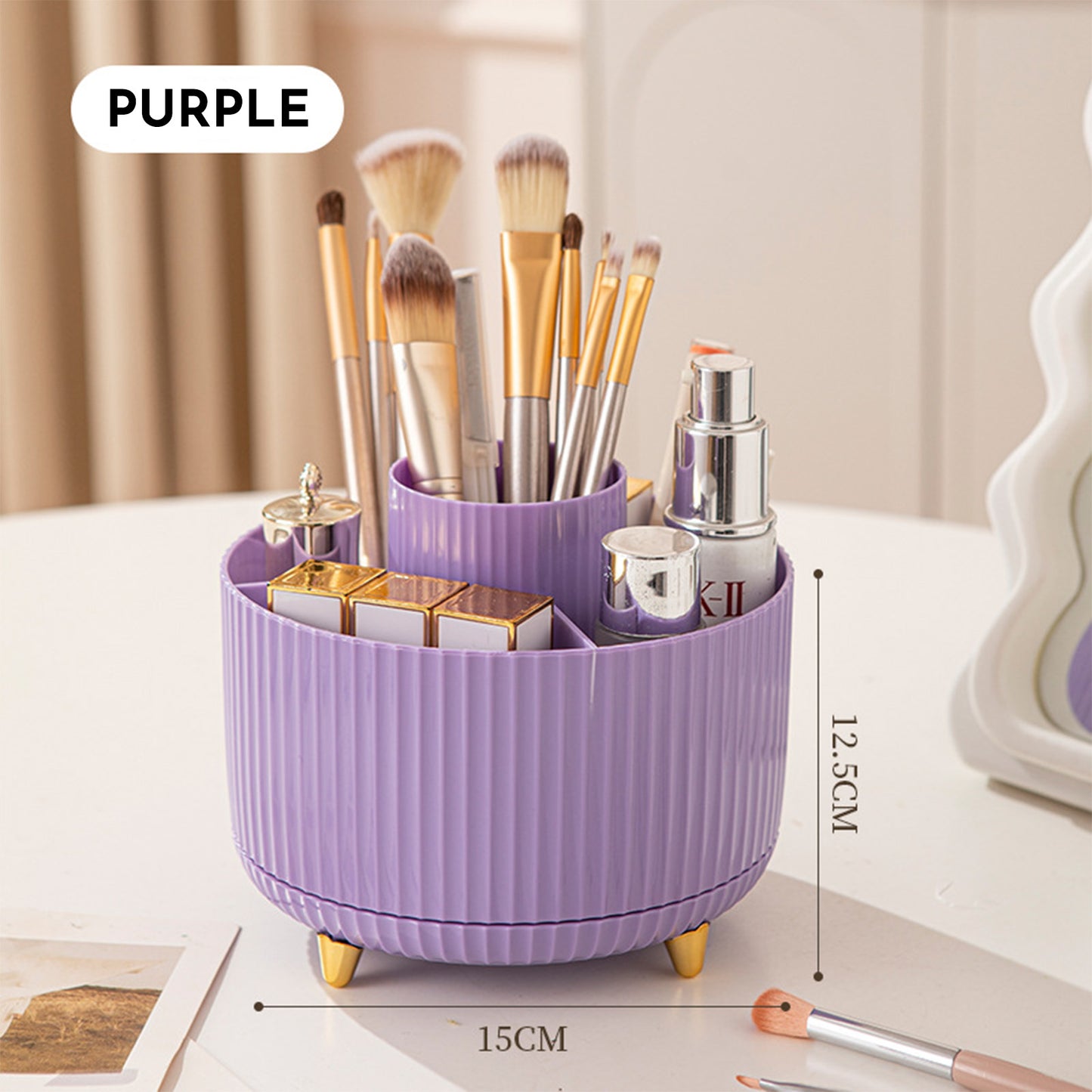 360 Rotating Makeup Brush Holder & Organizer Countertop Storage For Cosmetics & Skincare 8
