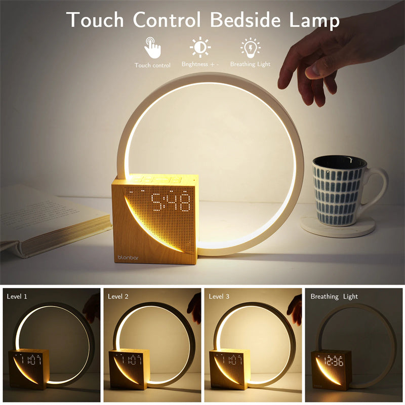 Bedside Lamp Touch Table Lamp With Natural Sounds, Desk Lamp With Alarm Clock, Touch Contr