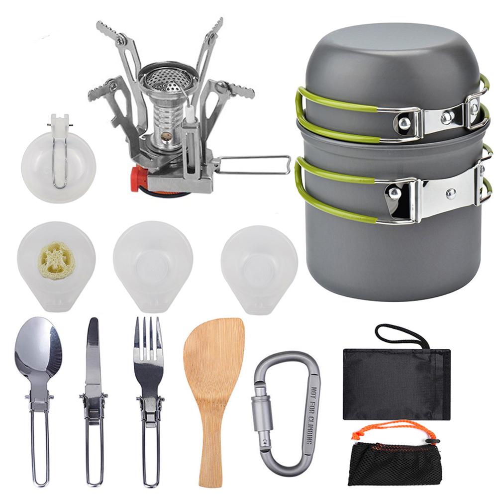 Camping Cookware Kit Outdoor Cooking Set Aluminum Equipment Outdoor Pot Travel Tableware K