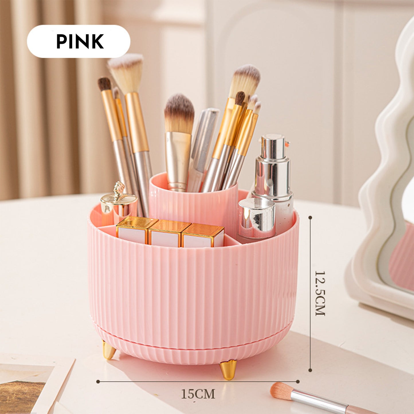 360 Rotating Makeup Brush Holder & Organizer Countertop Storage For Cosmetics & Skincare 8