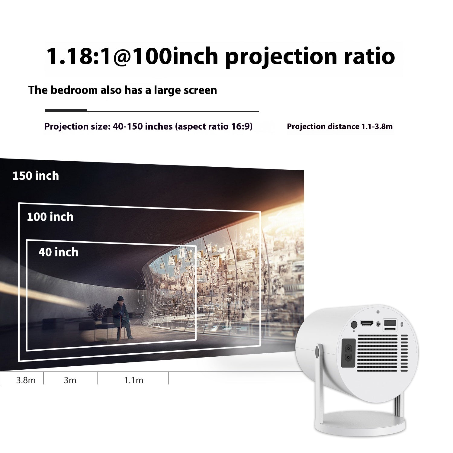 Portable Projector Small Straight Projector For Home Use 180 Degrees Projection Angle Auto