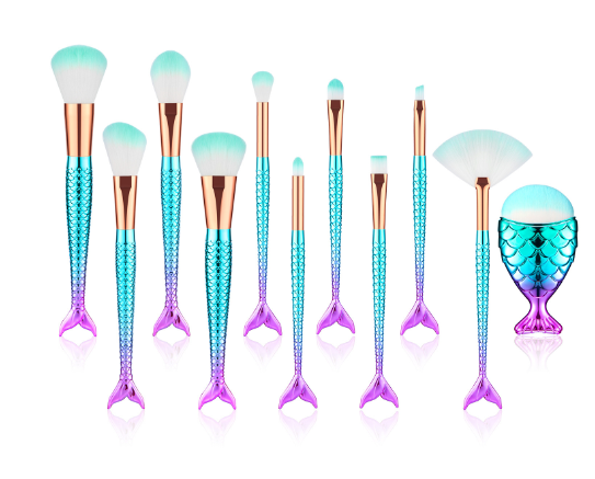 11Pcs Makeup Brushes Kit Maquiagem Maquillaje Mermaid Foundation Eyebrow Eyeliner Cosmetic