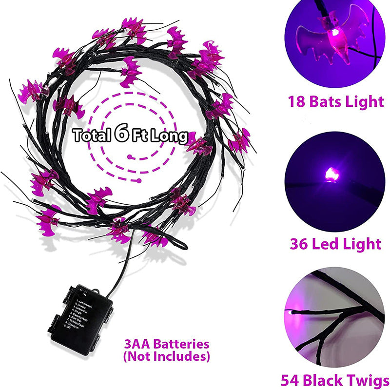 Halloween Led Willow Vine String Light Cool Cartoon Bat Pumpkin Decoration For Indoor Outd